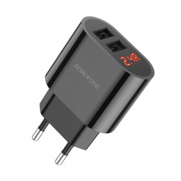 Блок питания сетевой 2 USB Borofone BA63A, Richy, 2400mA, цвет: чёрный
