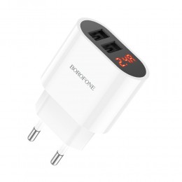 Блок питания сетевой 2 USB Borofone BA63A, Richy, 2400mA, цвет: белый
