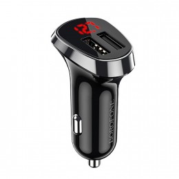 Блок питания автомобильный 2 USB Borofone BZ15, Auspicious, 2400mA, 12Вт, цвет: чёрный
