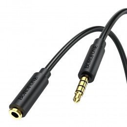 Кабель AUX, Jack 3,5mm(f) - Jack 3,5mm(m) Borofone BL12, 1.0м, цвет: чёрный

