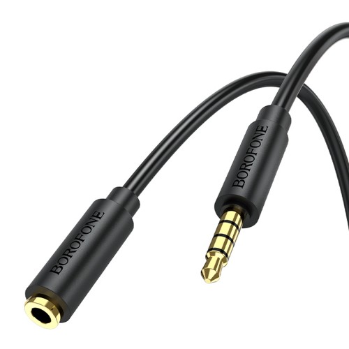 Кабель AUX Jack 3,5mm(f) - Jack 3,5mm(m) Borofone BL12, 1м, чёрный
