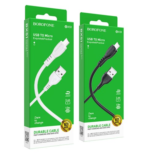 Кабель USB - микро USB Borofone BX51 Triumph, 1.0м, 2.4A, черный
