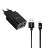 Блок питания сетевой 2 USB FaisON C-17, Square, 2400mA, кабель микро USB 1.0м, цвет: чёрный