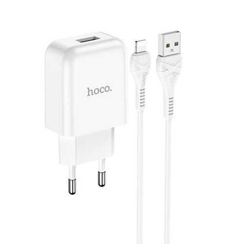 Блок питания сетевой 1 USB HOCO N2, Vigour, 2100mA, кабель  8 pin, X37 cool, цвет: белый