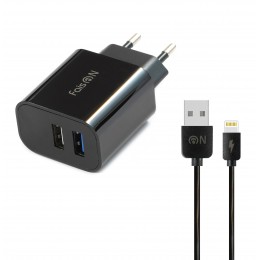 Блок питания сетевой 2 USB FaisON C-27, Serve, 2400mA, кабель 8 pin, цвет: чёрный