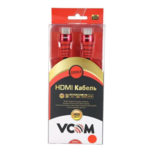 Кабель HDMI(m) - HDMI(m) VCOM CG526S-R, 3.0м, цвет: чёрный, красная вставка