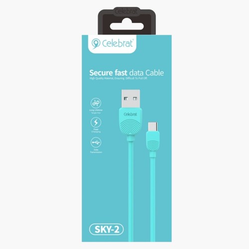 Кабель USB - Type-C Celebrat SKY-2T, 1.0м, круглый, силикон, цвет: синий