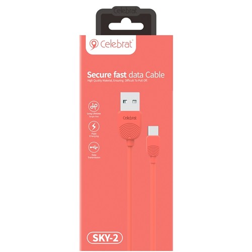 Кабель USB - Type-C Celebrat SKY-2T, 1.0м, круглый, силикон, цвет: красный