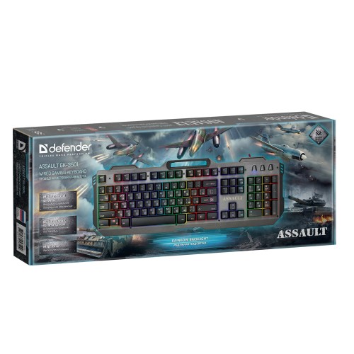 Клавиатура проводная Defender Assault GK-350L, серый, 1.5 м
