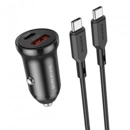 Блок питания автомобильный 1 USB, Type-C Borofone BZ18A, 20Вт, PD, QC, кабель Type-C-Type-C, цвет: чёрный