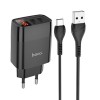 Блок питания сетевой 2 USB HOCO C86A, Illustrious, 5V, 2400mA, кабель Type-C, цвет: чёрный