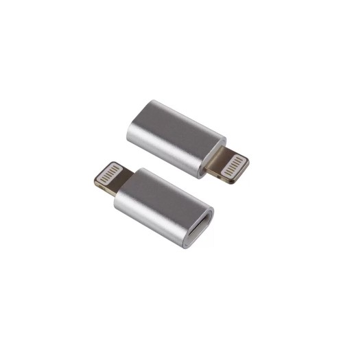 Переходник 8 pin - микро USB(f) Perfeo I4313, плоский, пластик, цвет: серебряный