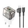 Блок питания сетевой 1 USB, Type-C Borofone BA80A, scenery, 5V, 3.0A, 20Вт, PD, QC, FCP, AFC, кабель 8 pin-Type-C, цвет: чёрный, прозрачный