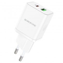 Блок питания сетевой 1 USB, Type-C Borofone BN7, Xunfei, 3000mA, 20Вт, QC3.0, PD3.0, цвет: белый