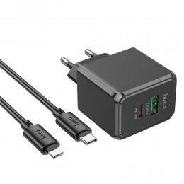 Блок питания сетевой 1 USB, Type-C HOCO CS14A, Ocean, 20Вт, PD, QC, FCP, AFC, кабель  8 pin, цвет: чёрный