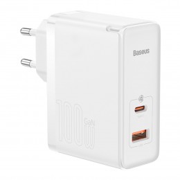 Блок питания сетевой 1 USB, 1 Type-C Baseus CCGAN100E5, GaN5 Pro, 5000mA, 100Вт, QC3.0, PD3.0, кабель Type-C 1.0м 100W, цвет: белый
