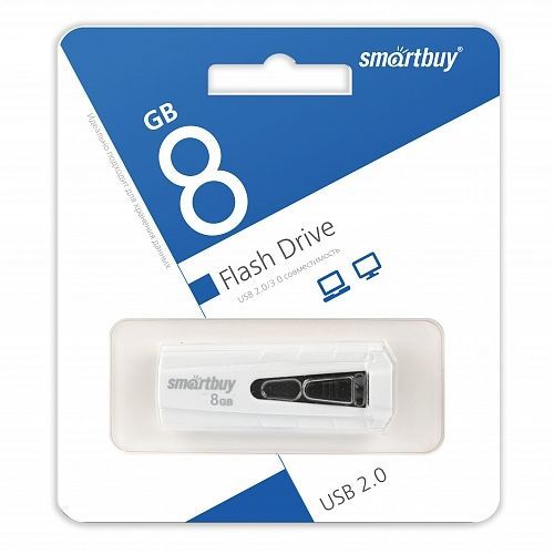 Флеш-накопитель 8Gb SmartBuy Iron, USB 2.0, пластик, белый, чёрная вставка