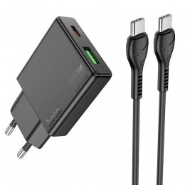 Блок питания сетевой 1 USB, Type-C HOCO N38, Delgado, 20Вт, PD, QC, FCP, AFC, кабель Type-C 1.0м, цвет: чёрный