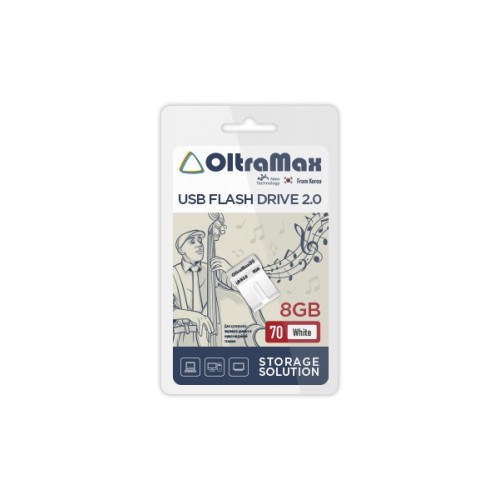 Флеш-накопитель 8Gb OltraMax 70, USB 2.0, пластик, белый