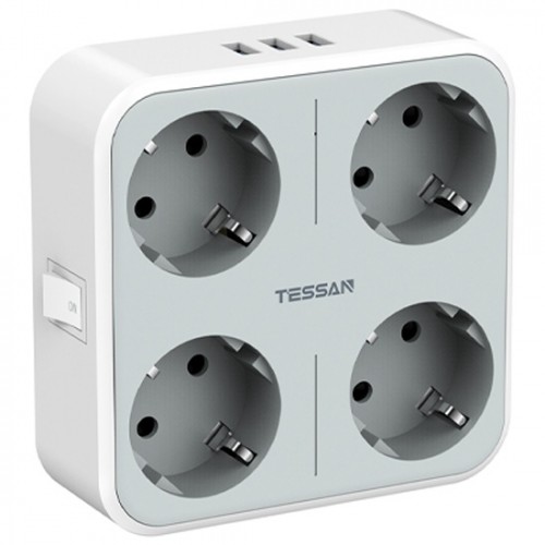 Сетевой фильтр TESSAN TS-302-DE, 4 розетки, 3 USB, серый
