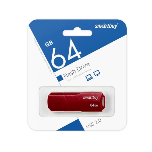 Флеш-накопитель 64Gb SmartBuy Clue, USB 3.0, пластик, красный, тёмный