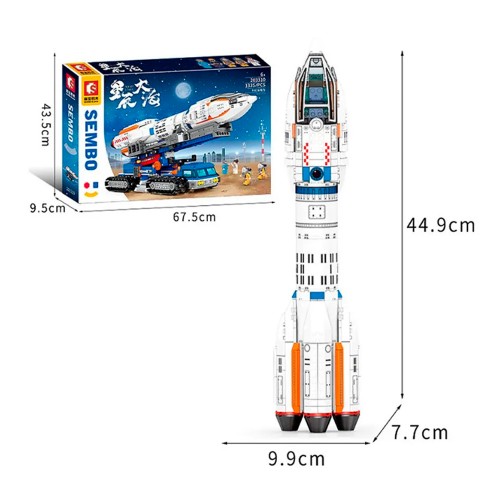 Конструктор Sembo Block, 203310, космический корабль, транспортировочная машина, 1335 деталей, цвет: белый, синий