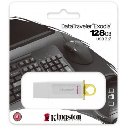 Флеш-накопитель 128Gb Kingston DataTraveler Exodia, USB 3.2 gen, пластик, белый, жёлтый