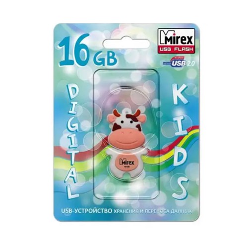 Флеш-накопитель 16Gb Mirex COW, USB 2.0, пластик, белый, с розовой вставкой