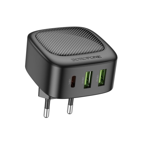 Блок питания сетевой 2 USB, Type-C Borofone BAS23A, Lucky, 30Вт, PD, QC, AFC, FCP, цвет: чёрный