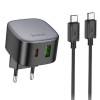 Блок питания сетевой USB, Type-C HOCO CS32A, Rise, 20Вт, PD, QC 3.0, FCP, AFC, кабель Type-C, Type-C, 1.0м, цвет: чёрный