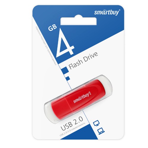 Флеш-накопитель 4Gb SmartBuy Scout, USB 2.0, пластик, красный