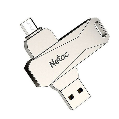 Флеш-накопитель 64Gb Netac Dual U381, USB 3.0, микро USB, пластик, серебряный