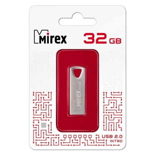 Флеш-накопитель 32Gb Mirex INTRO, USB 2.0, металл, серебряный