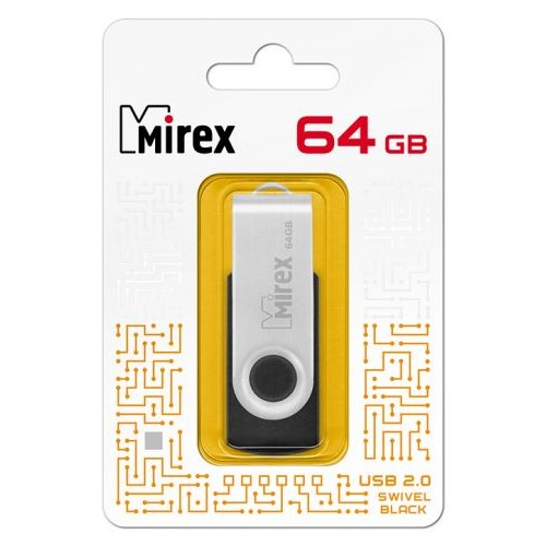 Флеш-накопитель 64Gb Mirex SWIVEL, USB 2.0, пластик, чёрный