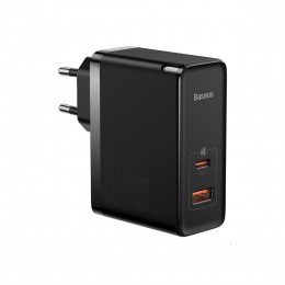 Блок питания сетевой 1 USB, Type-C Baseus CCGAN100E5, GaN5 Pro, 5000mA, 100Вт, QC3.0, PD3.0, кабель Type-C 1.0м 100W, цвет: черный