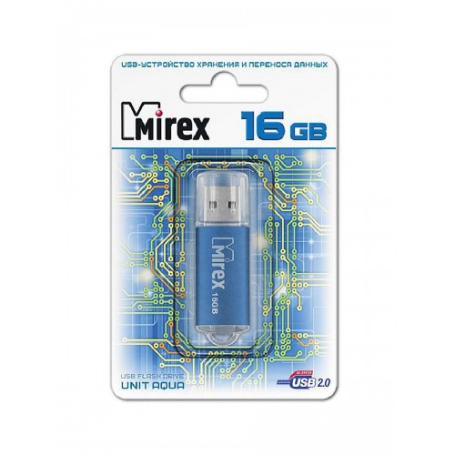 Флеш-накопитель 16Gb Mirex UNIT AQUA, USB 2.0, пластик, синий