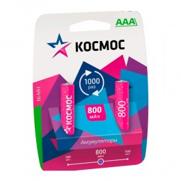 Аккумулятор AAA Космос, R03-2BL, 800mAh, (2/24/288)