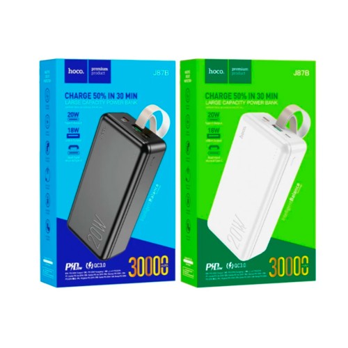 Аккумулятор внешний HOCO J87B, Tacker, 30000mAh, PD, QC 3.0, FCP, AFC, цвет: белый