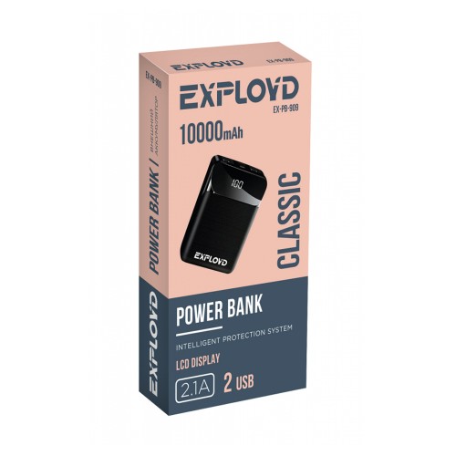 Аккумулятор внешний Exployd EX-PB-909, Classic, Slim, 10000mAh, цвет: чёрный