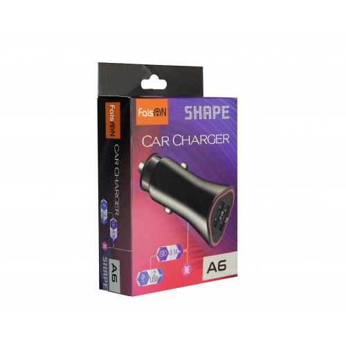 Блок питания автомобильный 2 USB FaisON A-6, Shape, 3.1A, цвет: чёрный