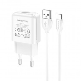 Блок питания сетевой 1 USB Borofone BA64A, 2100mA, кабель Type-C, 1.0 м, цвет: белый