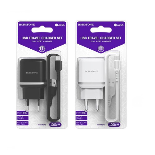 Блок питания Borofone BA25A 2 USB, 2400mA, чёрный
