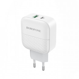 Блок питания сетевой 1 USB, 1 Type-C Borofone BA46A, Premium, 18Вт, QC3.0, QC2.0, FCP, SCP, AFC, PD3.0, цвет: белый
