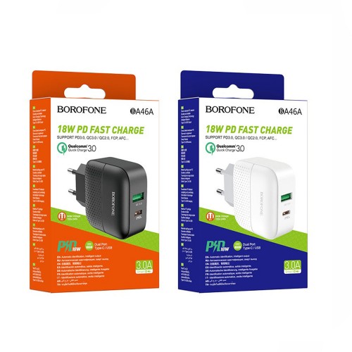 Блок питания Borofone BA46A 18Вт с USB и Type-C, белый
