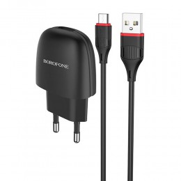 Блок питания сетевой 1 USB Borofone BA49A, Vast power, 2100mA, кабель микро USB, цвет: чёрный
