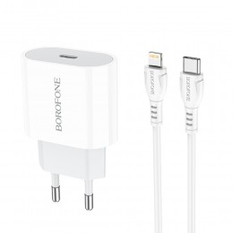 Блок питания сетевой 1 Type-C Borofone BA61A, Origin, 2100mA, кабель Type-C-8-pin, цвет: белый
