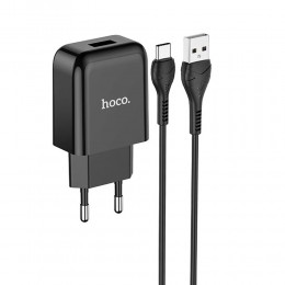 Блок питания сетевой 1 USB HOCO N2, Vigour, 2100mA, кабель Type-C, X37 cool, цвет: чёрный