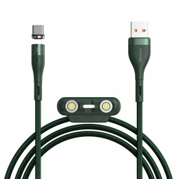 Кабель USB - 8-pin, микро USB, Type-C Baseus CA1T3-A06 Zinc Magnetic, 1.0м, круглый, 3.0A, нейлон, цвет: зелёный