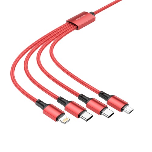 Кабель USB - 2x 8 pin, Type-C, микро USB Borofone BX72, 1.0м, 2.0A, цвет: красный