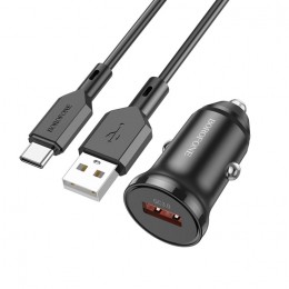 Блок питания автомобильный 1 USB Borofone BZ18, QC,FCP,AFC, кабель Type-C, цвет: чёрный